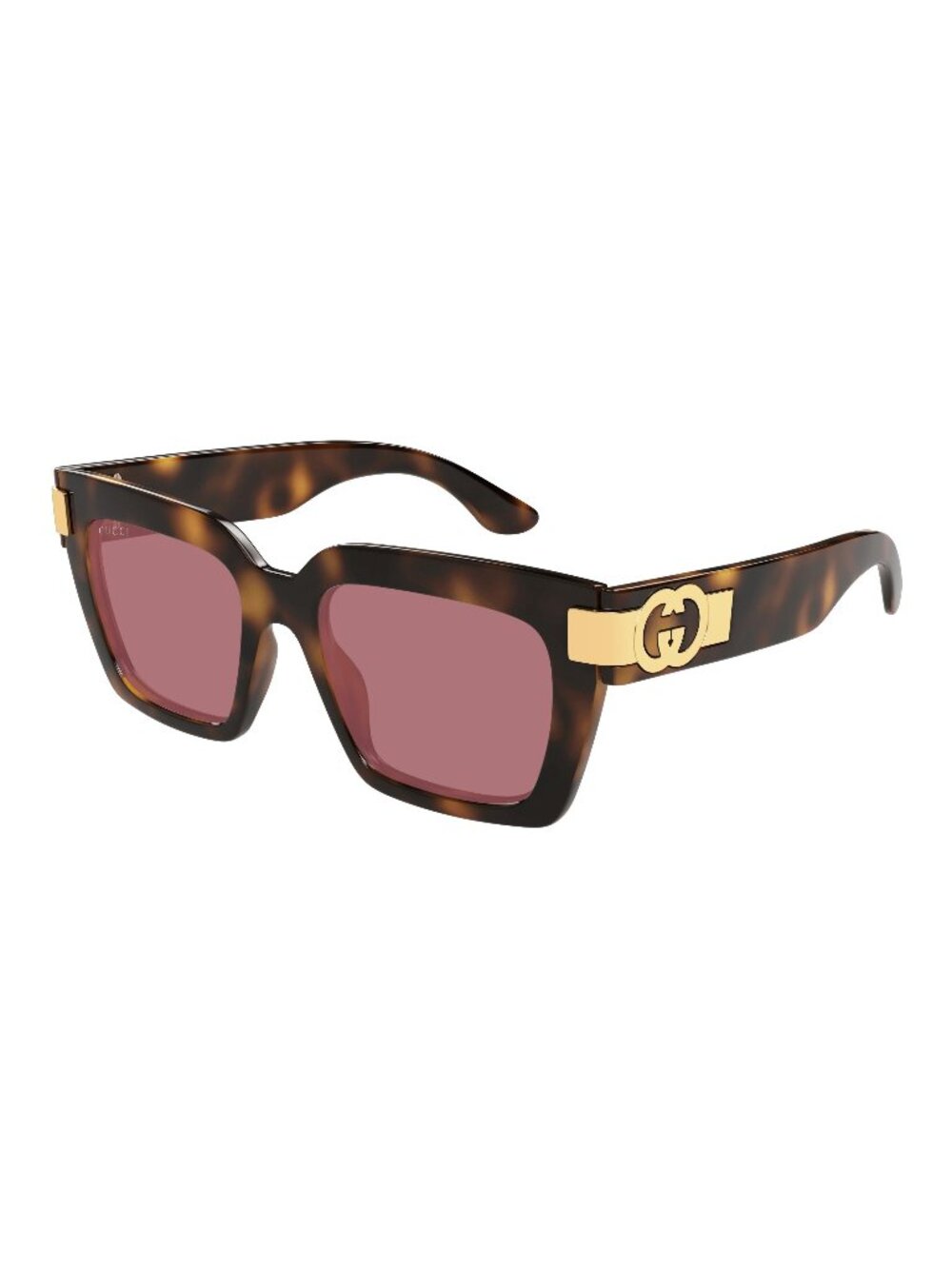 New Gucci Women's Sunglasses Havana Square Purple Lens Injected Frame GG1689S 54